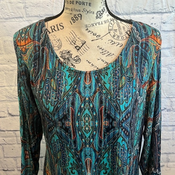 Soma Paisley Dress 3/4 Sleeves Asymmetrical Hem Luxuriously Soft Size Small - Picture 2 of 8